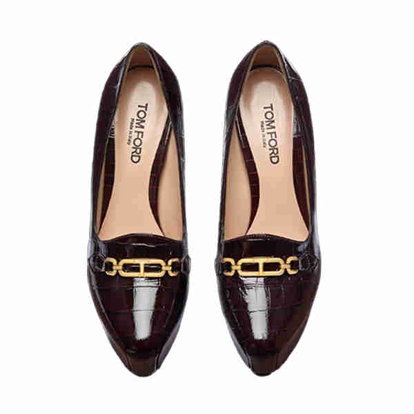 Shiny Stamped Crocodile Leather Whitney Platform Pump